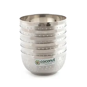 Coconut Stainless Steel Shower DLX Bowl/Vati/Katori - Set of 6 (7.5 cm Diameter) - Capacity Each 110 ML