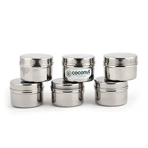 Coconut Stainless Steel Mini Russian Dabba/Container/Storage Box - Set of 6 (125 ML Each) Diameter : 3.5 Inch Height : 2 Inch