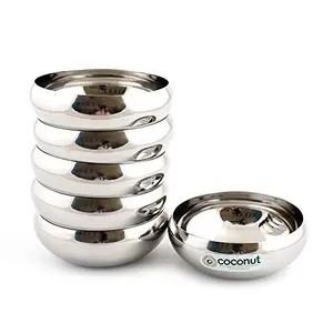 Coconut Stainless Steel Rasberry Bowl/Vati/Katori - Set of 6 -Diamater - 10Cm - Capacity Each Bowl - 200ML