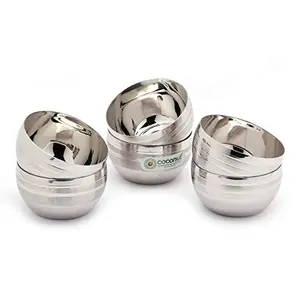 Coconut Stainless Steel Ringer Apple Bowl/Vati/Katori - Set of 6 (9 cm Diameter) - Capacity Each Bowl - 250 ML