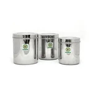 Coconut Stainless Steel Container/Storage/Deep Dabba - Set of 3 (1500 ML 1750 ML & 2000 ML)