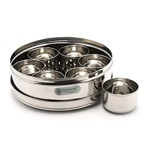 Coconut Stainless Steel Standard Spice Container / Masala Box with 7 Bowls - 1 Unit ( Round Shaped) - Diamater- 20Cm