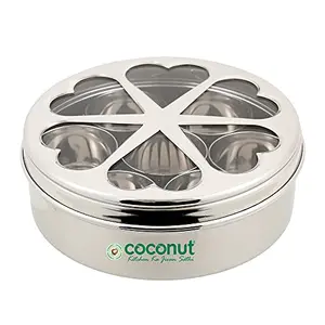 Coconut Stainless Steel Flora Indian Spice Container/Masala Box with 7 Bowls - 1 Unit ( Round Shaped) - Diamater- 19Cm