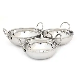Coconut Stainless Steel Heavy Guage 18 Table Kadai (Without Lid) Cookware - Set of 3-300ML/400ML/600ML