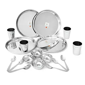 Coconut Stainless Steel Mirror Finish (Heavy Guage) Compact Dinner Set/Dinnerware & Serveware - 18 Pc