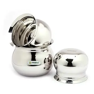 Coconut Stainless Steel Kanchi Handi/Cookware (Without Handle & Lid) - Set of 3 Unit - Capacity -550ML 800 ML & 1000ML