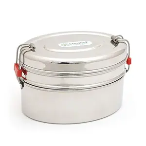 Coconut Stainless Steel Food Carrier Oval Double Lunch Box/Tiffen Box Medium - 1 Unit