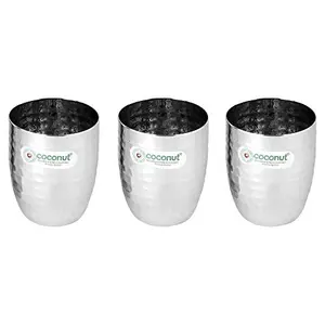 Coconut Stainless Steel B13 Hammered Water Glasses - Set of 3 Capacity - 250 ML Each Glass