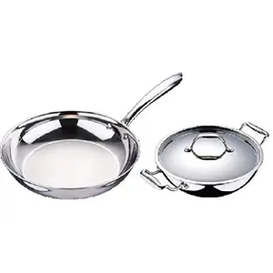 Bergner Argent Stainless Steel 3Pcs Cookware Set Fry Pan and Kadai with Lid (20 cm) Silver