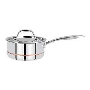 Bergner Argent 5CX 5-Ply Stainless Steel Saucepan with Stainless Steel Lid Riveted Cast Handle & Induction Base (16 cm 1.6 Liters Silver)