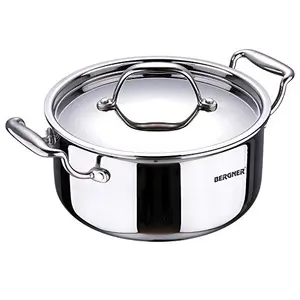 Bergner Argent Tri-Ply Stainless Steel Casserole with Stainless Steel Lid (20 cm 3.1 Litres Induction Base Silver)