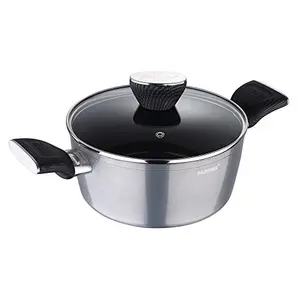 Bergner Carbon TT Forged Aluminium Non-Stick Casserole with Glass Lid & Induction Base (28 cm 6 Liters Metallic Grey)
