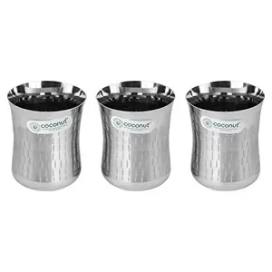 Coconut Stainless Steel A20 Shower Water Glasses Set of 3-Capacity-250 ML Each Glass