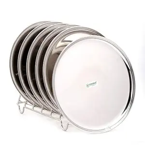 Coconut Stainless Steel Plain Round Full Plates/Thali - China Plates - Set of 6 - Diameter 28.5 Cms Each