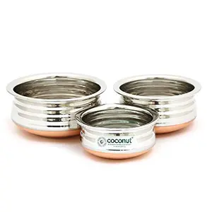 Coconut Stainless Steel & Copper Bottom Marvel Mini Handi (Without Handle & Lid) 3 Piece Set (Capacity - 150ML 250ML & 350ML)