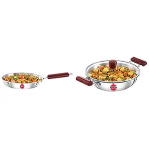 Hawkins - Ssf26 Tri-Ply Stainless Steel Frying Pan 26 cm & Hawkins Tri-Ply Stainless Steel Deep-Fry Pan 2.5 Litre with Glass Lid