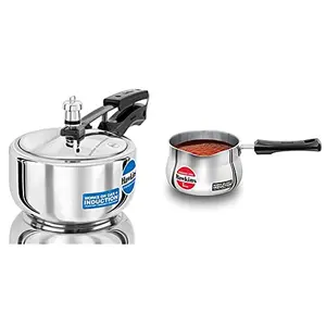Hawkins Stainless Steel Induction Compatible Pressure Cooker 2 Litre Silver (HSS20) + Hawkins Stainless Steel Induction Compatible Tpan (Saucepan) Capacity 1.5 Litre