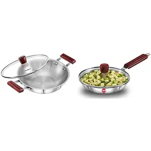 Hawkins Tri-Ply Stainless Steel Deep-Fry Pan 2.5 Litre with Glass Lid & Hawkins - Ssf22G Tri-Ply Stainless Steel Frying Pan 22 cm with Glass Lid