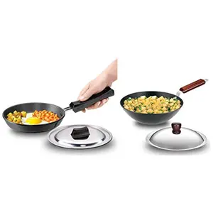 Hawkins - L02 Futura Hard Anodised Frying Pan with Lid 18Cm & Hawkins - L21 Futura L 21 Hard Anodised Flat Bottom Deep-Fry Pan with Steel Lid 2.5 litres