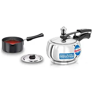 Hawkins - L95 Futura Hard Anodised Sauce Pan with Lid 1.5 litres (Non Induction Compatible) & Hawkins Stainless Steel Pressure Cooker 1.5 litres Silver (Ssc15)