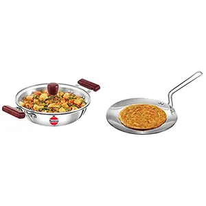 Hawkins Tri-Ply Stainless Steel Induction Compatible Deep-Fry Pan with Glass Lid Capacity 2.5 Litre Diameter 26 cm Thickness 3 mm Silver (SSD25G)+Hawkins Tri-Ply Stainless Steel Induction Compati