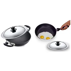 Hawkins - Q55 Futura Non-Stick Round Bottom Deep-Fry Pan with Steel Lid 2.5 Litre & Hawkins Futura Non-Stick Frying Pan with Steel Lid 22Cm