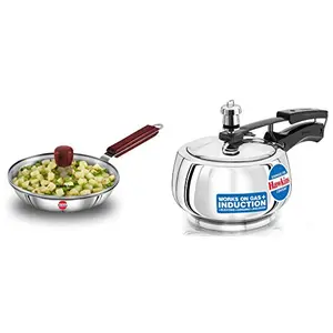 Hawkins - Ssf22G Tri-Ply Stainless Steel Frying Pan 22 cm with Glass Lid & Hawkins Stainless Steel Pressure Cooker 1.5 litres Silver (Ssc15)