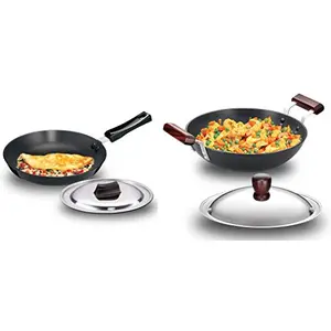 Hawkins - L11 Futura Hard Anodised Frying Pan with Steel Lid 25Cm & Hawkins - L74 Futura Hard Anodised Deep-Fry Pan (Kadhai) with Stainless Steel Lid 2.75 Litre