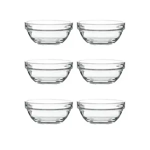Luminarc Glass Tempered Solid Stackable Bowl (10 cm Transparent) - 6 Piece