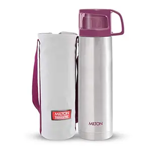 Milton Glassy 1000 Thermosteel 24 Hours Hot and Cold Water Bottle with Drinking Cup Lid 1 Litre Pink