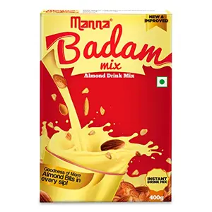 Manna Instant Badam Drink Mix with Real bits of Badam 400g | More Bits per Sip (10% Badam). Make Milk tastier