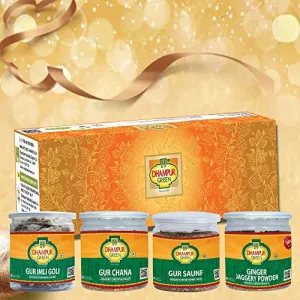 Speciality Gifting Immunity Booster Snacks Jaggery Gift Box - Gur Imli Goli Gur Chana Gur Saunf Ginger Jaggery Powder - 1025 Grams