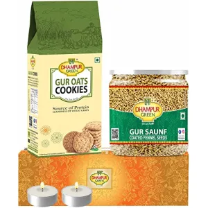 Speciality Cookies Gur Saunf Biscuit Gift Box Hampers - Oats Jaggery Gur Cookies and Gur Saunf No Chemical Sugar Free No Sulphur and Added Preservatives Diwali Gift Hamper for Family Kids Friends 450 grams