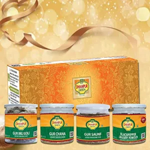 Speciality Gifting Immunity Booster Snacks Jaggery Gift Box - Gur Imli Goli Gur Chana Gur Saunf Black Pepper Jaggery Powder - 1000 Grams