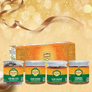 Speciality Gifting Immunity Booster Snacks Jaggery Gift Box - Gur Imli Goli Gur Chana Gur Saunf Turmeric Jaggery Powder - 1100 Grams