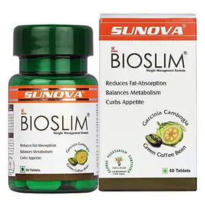 SUNOVA Bioslim Fat Burner Tablets Organic Weight Management Formula Made of Garcinia Cambogia and Green Coffee Bean Extracts Reduce Fat-Absorption & Balances Metabolism 60 Tablets (Pack of 1)