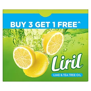 Liril Lime and Tea Tree Oil Soap Refreshing Bathing Soap With Fragrance & Freshness of Lemon Paraben & Sulphate Free Cleanser 125 g (Buy 3 Get 1)