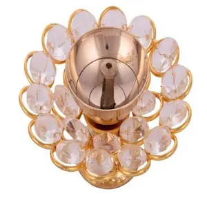 Puja N Pujari Flower Design Brass Crystal Diya