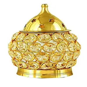 Puja N Pujari Akhand Diya Decorative Brass Oval Shaped Crystal Oil Lamp