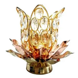 Puja N Pujari Brass Lotus Shape Crystal Akhand Diya