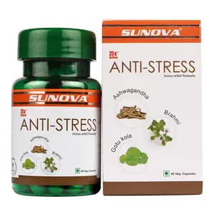 SUNOVA Anti-Stress Capsules Herbal Stress Relief Formula Ashwagandha Extract for Relieving Stress Calming Anxiety 60 Veg. Capsules