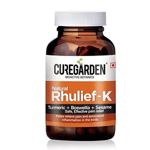 Curegarden Natural Bioactive Rhulief K Capsules for Fast Pain Relief Patented Product with a blend of Curcumin Boswellia & Sesamin | No Side Effects
