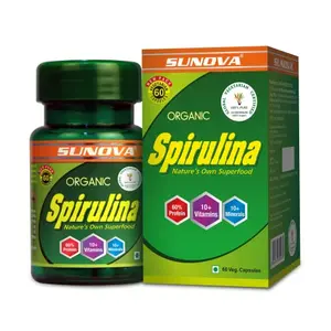 SUNOVA Organic Spirulina Capsules Nature's Own Superfood and Nutritional Supplement Spirulina for Full Body Support 60 Capsules