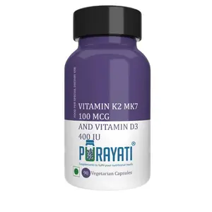 Purayati Vitamin K2 MK7 100 mcg And Vitamin D3, 400 IU Capsules