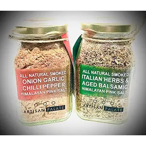 Artisan Palate Smoked Onion garlic Chili Pepper & Smoked Italian Herbs Balsamic Himalayan Pink Salt Combo 150 grams each