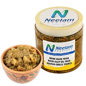 Neelam Foodland Home Made with Rock Salt Oil Free Mango Chilly Pickle 250 gm (8.81 OZ)