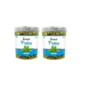 Zindagi Dry Pudina Leaves  Natural Mint Leaf  Pure & Refreshing  Dehydrated Ready To Use For Home & Kitchen (100 Gram Each) Pack of 2