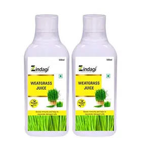 Zindagi Pure Wheatgrass Juice Extract - Natural Wheat Grass Juice For Detoxifier - Health Drink - No Added Sugar - 500 Ml Each(Pack of 2)