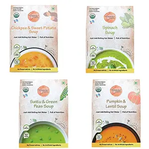 Organic Roots  Chickpea & Sweet Potato Spinach Sattu & Green Pumpkin & Lentil Peas Soup Combo | Vegan | Gluten Free | Preservatives Free | Healthy Instant Soup | Nutrient Rich | Any Time Snacks