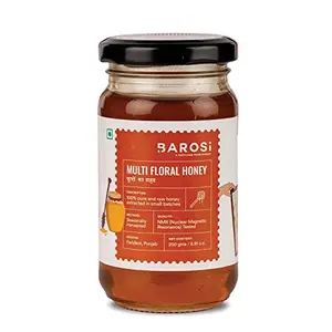 Barosi Multi Floral Honey 250 gm, NMR Tested Pure and Raw Immunity Booster, Natural Forest Source, Sustainable Glass Packaging